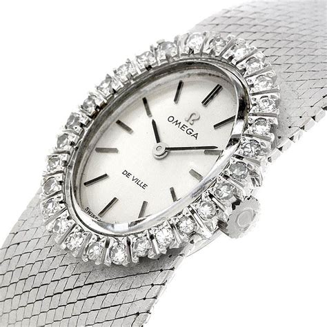 omega deville vintage ladies 18k white gold diamond watch|omega de ville old models.